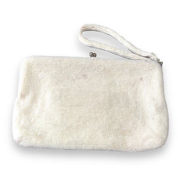 Vintage Cream Beaded Clutch With Wrist Strap And Change Purse - Picture 2 of 10